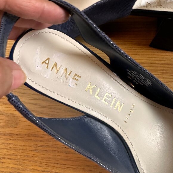 Anne Klein Size 10M Iflex Leather Upper Navy Peep Toe Slingback Heels - Picture 3 of 12